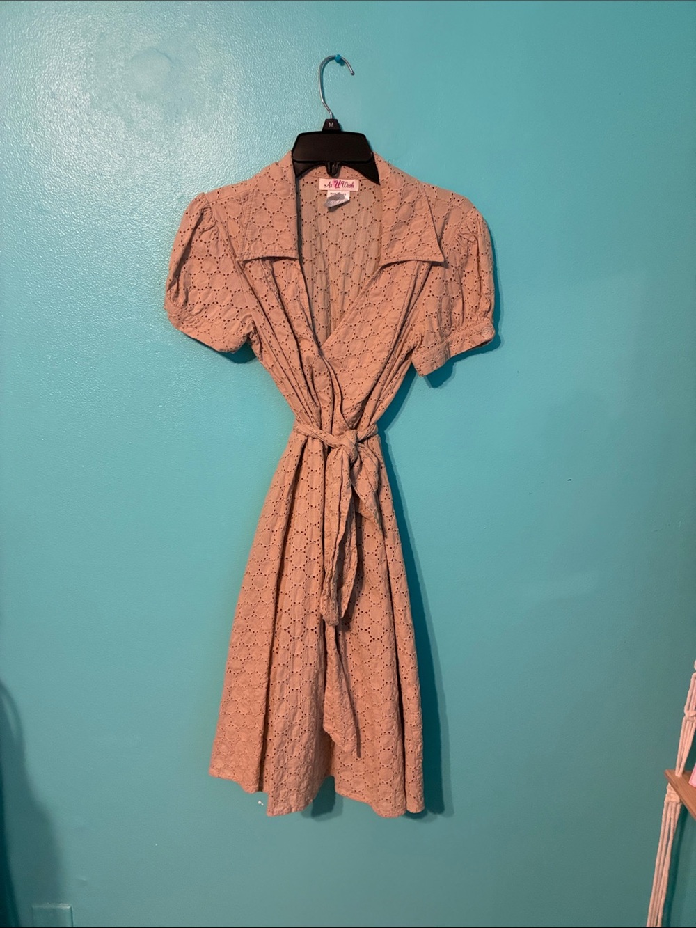 As you Wish Eyelet Midi faux Wrap Dress